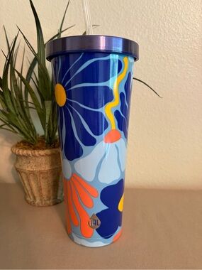 TAL Ivy Tumbler 24 oz w/ Straw Groovy Flowers HTF Print